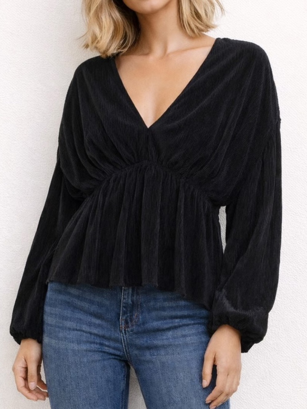Abercrombie & Fitch Black V-Neck Peplum Blouse